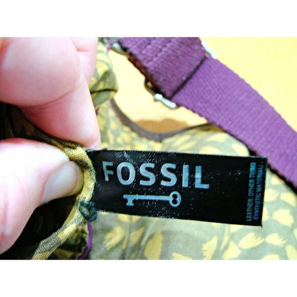 Womens Fossil Quilted Fabric Embroidered Floral Leather Crossbody Bag Purple - Picture 11 of 12